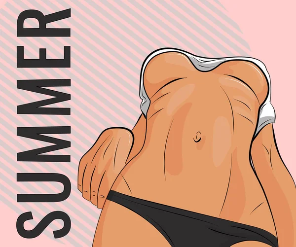 Mulher adulta sexy em biquíni e t-shirt ilustração. Ilustração de verão —  Vetores de Stock