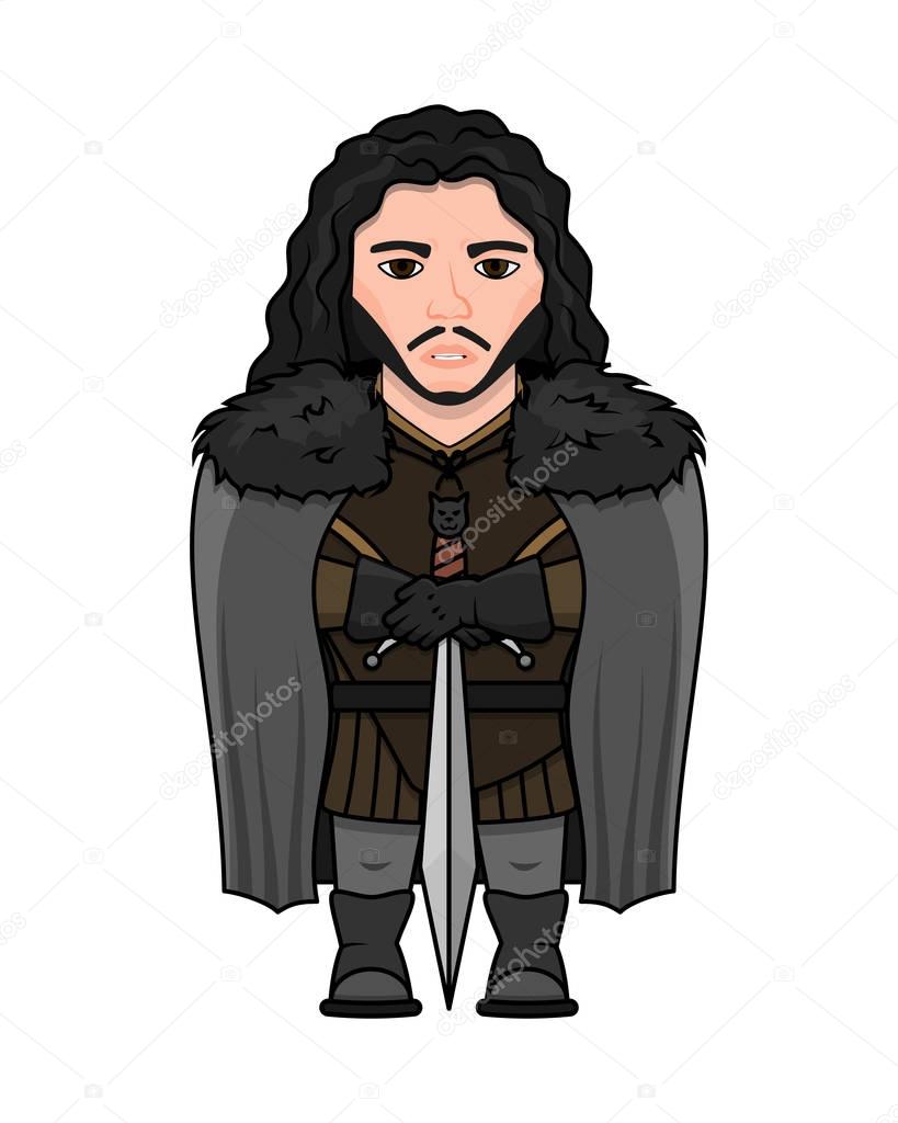 King warrior stylized illustration. A warrior with a sword.