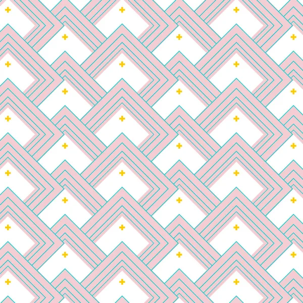 Textura mosaico vectorial. Cubierta de repetición de rectángulo futurista mínimo de cerámica. Arte lineal moderno simple con elementos amarillos azules rosados. Formación gráfica étnica — Vector de stock