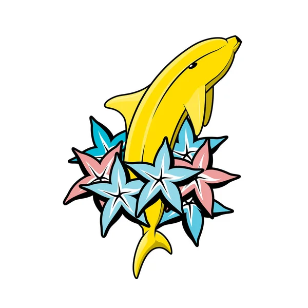 Dauphin banane avec étoiles de couleur carambolas . — Image vectorielle