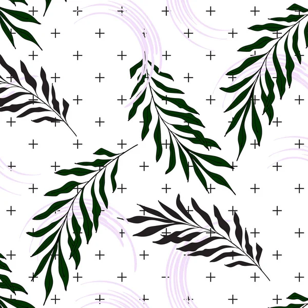 Feuilles de palmier dessinées à la main sur fond de croix Motif de surface imprimé nature. Texture maillots de bain 2018 — Image vectorielle