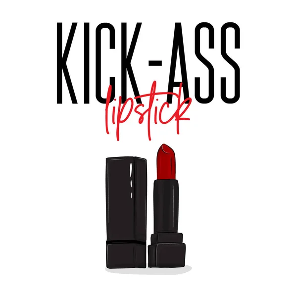 Vector Kick Ass Lipstick Poster Funny Woman Fashion Illustration Poster — Stockvector