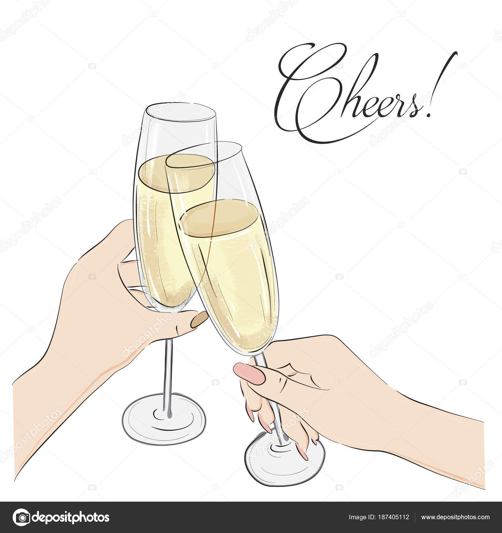 Cheers Vector Illustration Glasses With Champagne Alcohol And Cheers Typography Happy Anniversary Wedding Party Sign Restaurant Lettering Print Stock Vector C Lu Bondarieva Gmail Com