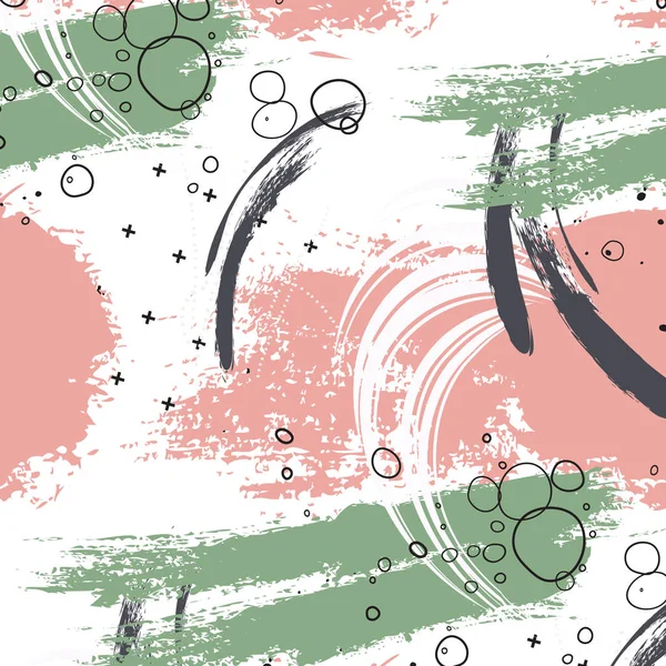 Estilo grunge abstraer fondo rosa verde. Sucia ilustración moderna angustiada. Daños salpicados textura desordenada. Cruces volante decoración . — Vector de stock
