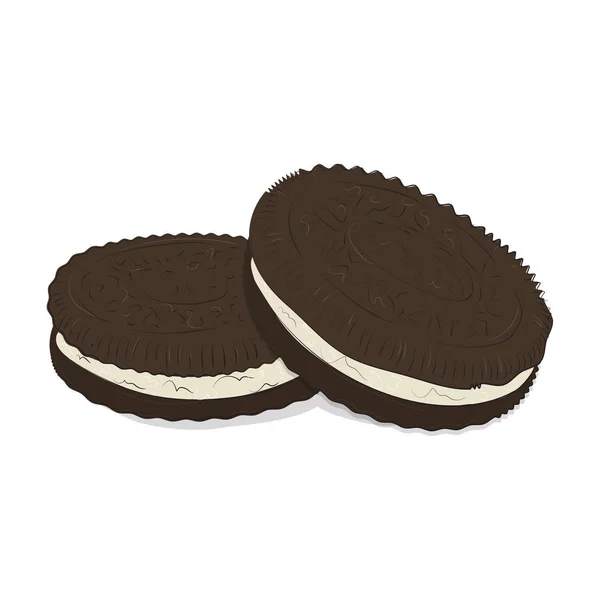 Modèle de biscuits sandwich au chocolat vectoriel. Texture alimentaire mignonne. Délicieux gâteau petit déjeuner imprimé. Double biscuits au chocolat aux pépites. Menu de cuisson décoration — Image vectorielle