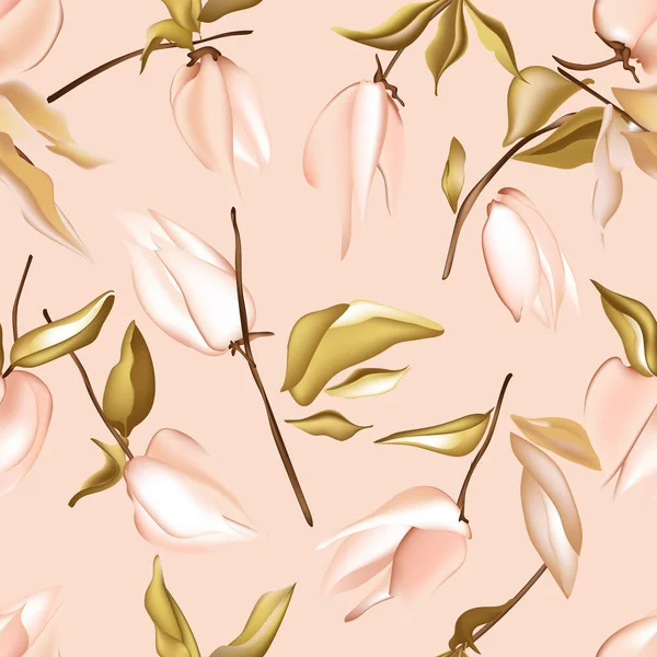 葉のジャングルの要素を持つシームレスなパステル桃ベクトル花パターン。柔らかいピンクの柔らかいシンプルな色の花の背景。花夏｜botany性質アート — ストックベクタ