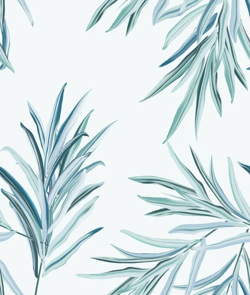 Пальмовый Узор Пастельно Синих Тонах Листья Листьев Нарисованные Вручную Мягком — стоковый вектор