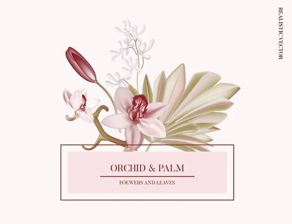 Pampafű, rózsaszín orchideapapapír, vágott virágüdvözlőlap. Origami virág ünnep háttér. Március 8. Boldog anyák napját, négyzet alakú ünnepi szöveggel. Realisztikus vektor illusztráció — Stock Vector