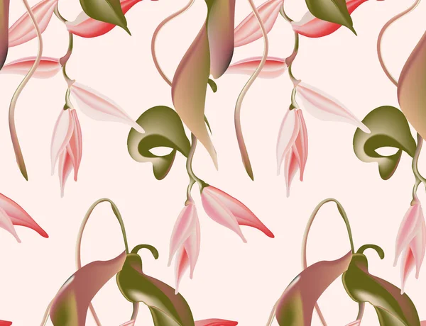 Гелия Нежно Розовая Зелеными Листьями Цветочная Иллюстрация Джунглей Бутоны Красной — стоковый вектор
