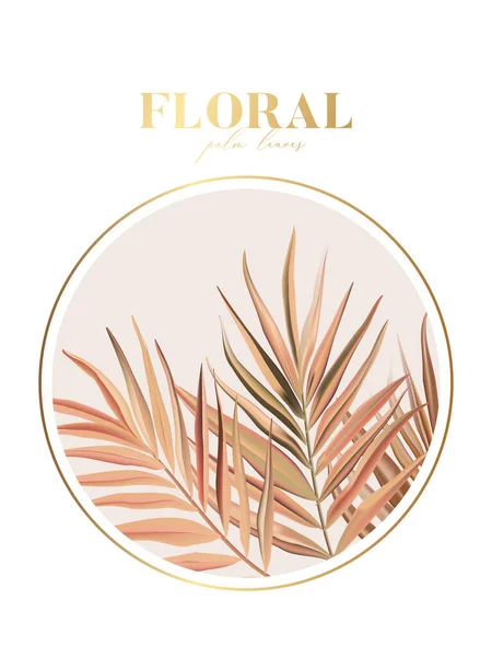 Floral Frunze Palmier Culori Nud Bej Ilustrare Poster Realist Litere — Vector de stoc