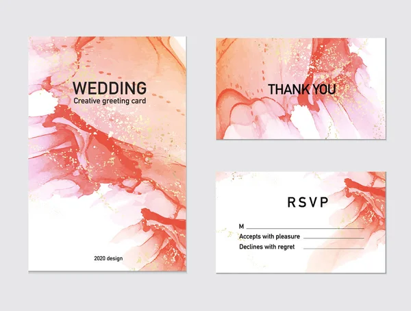 Red Ink Cloud Pink Splashes Modern Motion Design Wedding Card — Stock Vector