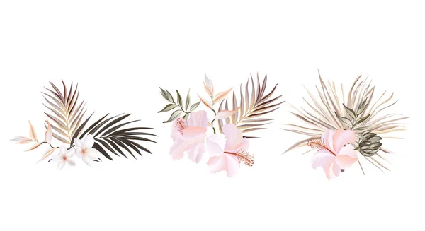 Floral Hibiscus Palm Card Vector Design Wild Garden Exotic Flower — Διανυσματικό Αρχείο