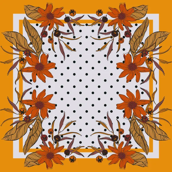 Floral Ανθισμένο Σχέδιο Ορθογώνιο Κασκόλ Πρότυπο Επαναλήψεων Άνθιση Φύλλα Τελείες — Διανυσματικό Αρχείο