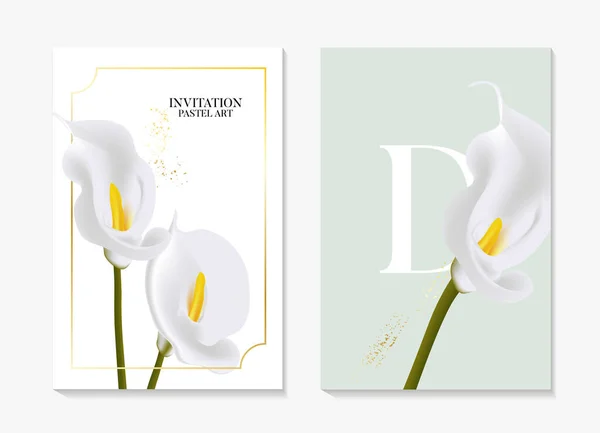 Set Van Elegante Calla Lelie Brochure Kaart Achtergrond Omslag Met — Stockvector