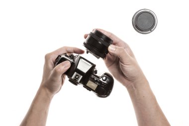 vintage fotoğraf makinesi lens ile