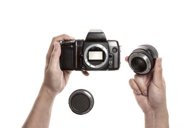 vintage fotoğraf makinesi lens ile