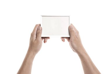 elini tutmak bir boş fotoğraf çerçevesi
