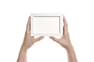 Bir adam elini tut beyaz bir çerçeve