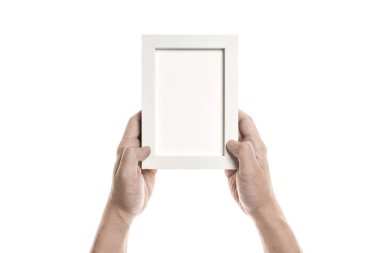 Bir adam elini tut beyaz bir çerçeve