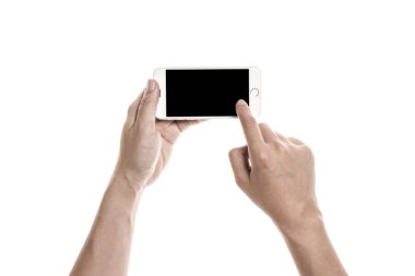 el akıllı bir aygıtı tutun ve dokunmatik ekran.