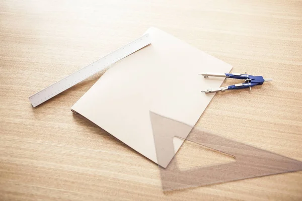 Construction Industry Concepts Daylight Wood Desk — Stock Photo, Image