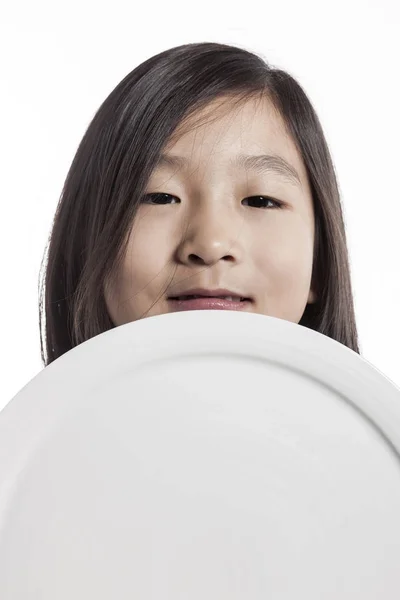 Cute Girl Holding Plate — Stock Photo, Image