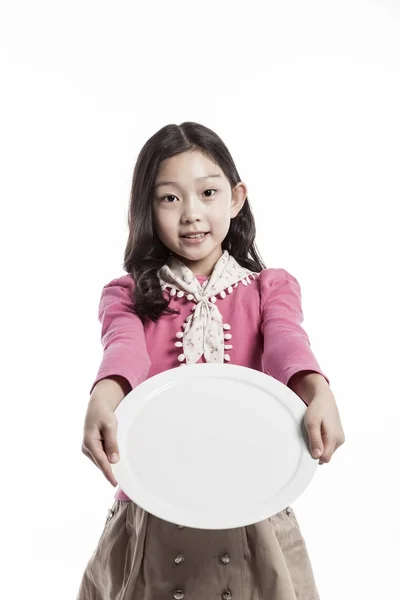 Cute Girl Holding Dish — Stock Photo, Image