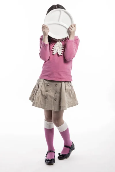 Cute Girl Holding Plate — Stock Photo, Image