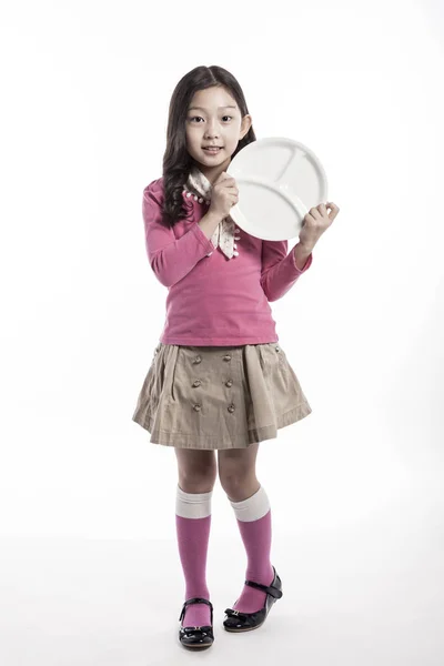 Cute Girl Holding Plate — Stock Photo, Image