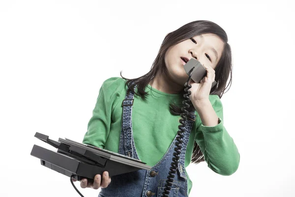 Little Girl Talking Retro Telephone — Stock Photo, Image