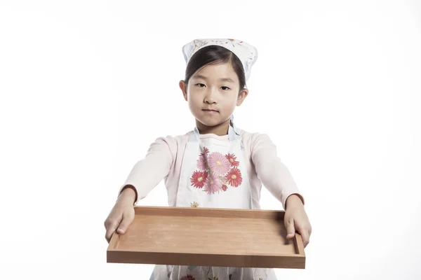 Bonito Asiático Menina Servindo Comida — Fotografia de Stock