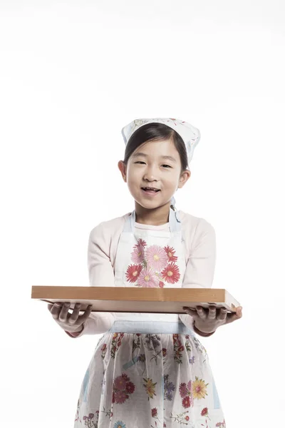 Bonito Asiático Menina Servindo Comida — Fotografia de Stock