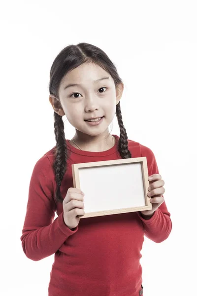 Süße Asiatische Mädchen Mit Einem Holzrahmen — Stockfoto