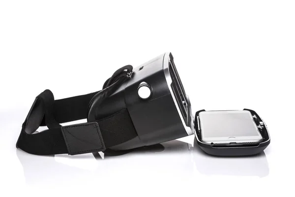 Casco Realidad Virtual Negro Abierto Con Teléfono Inteligente Aislado Sobre — Foto de Stock