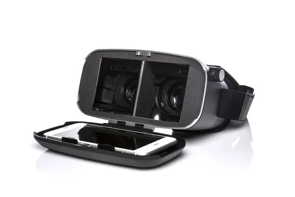 Casco Realidad Virtual Negro Abierto Con Teléfono Inteligente Aislado Sobre — Foto de Stock