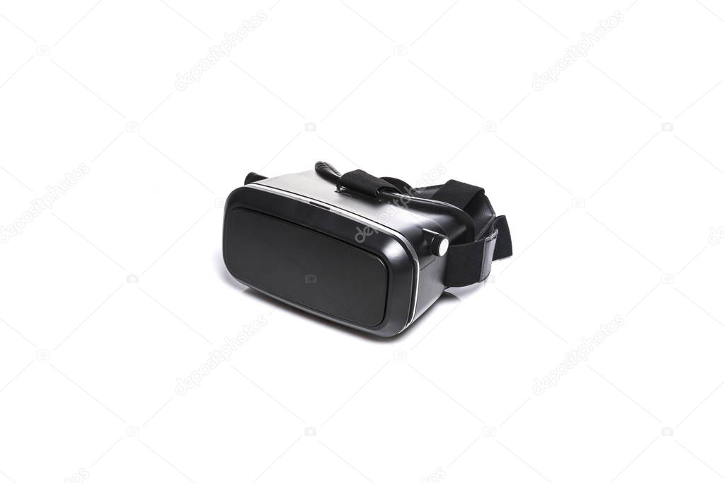 black virtual reality(VR) helmet with smart phone isolated on white background