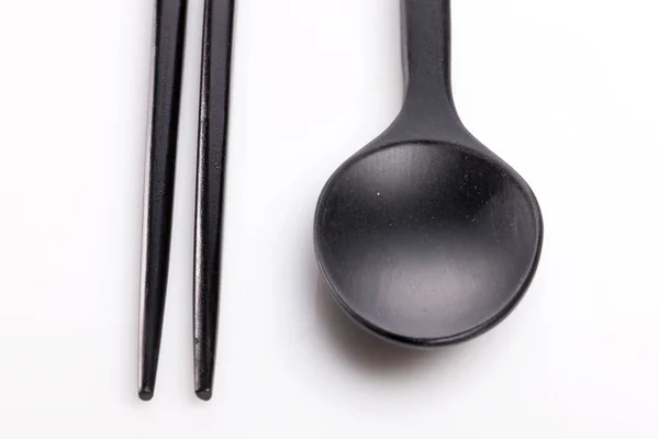 Houten Lepel Chopstick Witte Achtergrond — Stockfoto