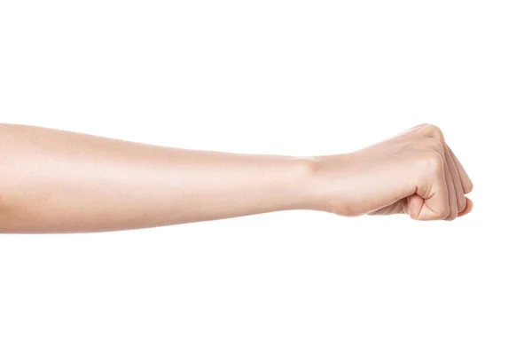 Gesto Mão Mulher Poder Punho Ataque Isolado Branco — Fotografia de Stock