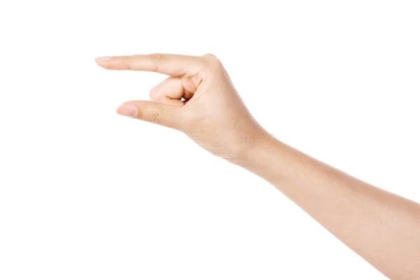 Χειρονομία Χέρι Γυναίκα Κρατήστε Πάρει Μετρήσει Εκτίμηση Απομονώνονται Λευκό — Φωτογραφία Αρχείου