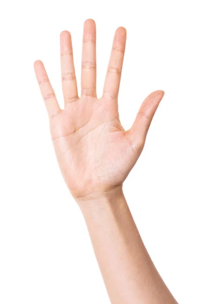 Kadın el hareketi (5 numara) beyaz üzerine izole.
