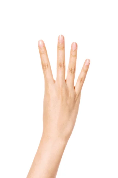 Gest Dłoni Kobiety Numer Wyizolowany Białym — Zdjęcie stockowe