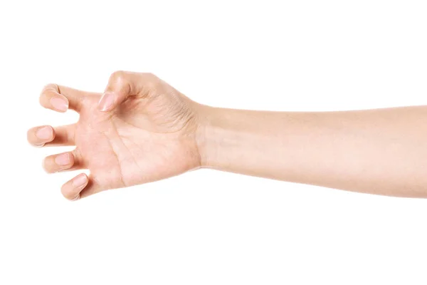 Handbewegung Der Frau Halten Auswählen Messen Schätzen Isoliert Auf Weiß — Stockfoto