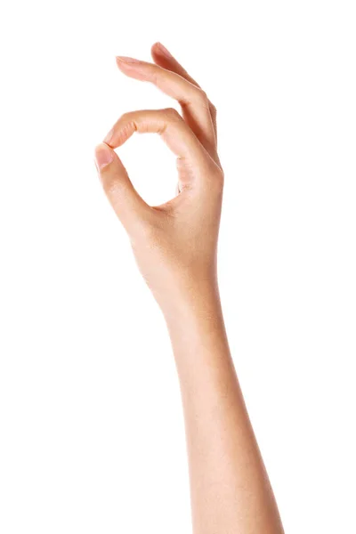 Vrouw Hand Gebaar Grest Geïsoleerd Wit — Stockfoto