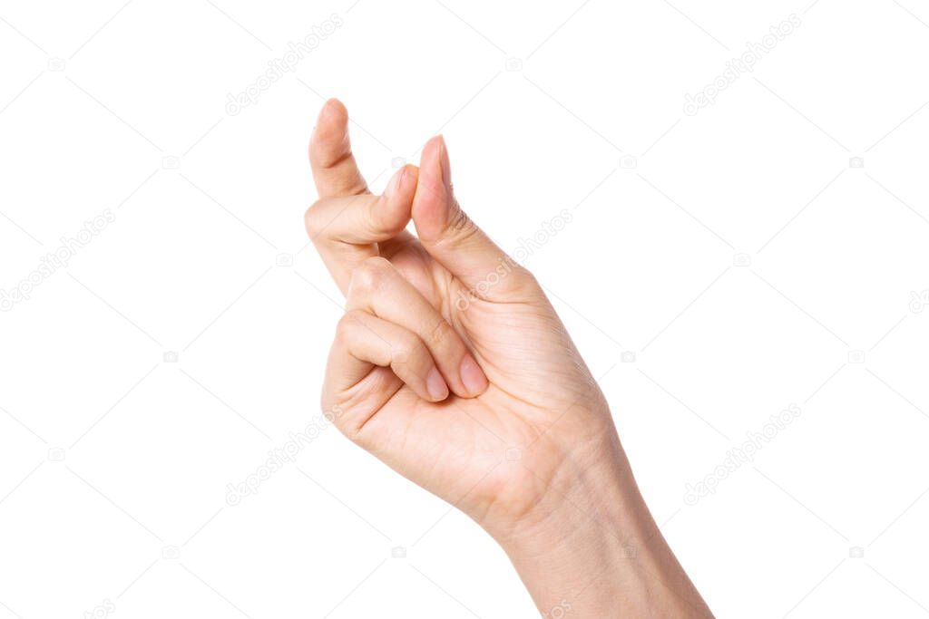 woman hand gesture (ok, beat) isolated on white.