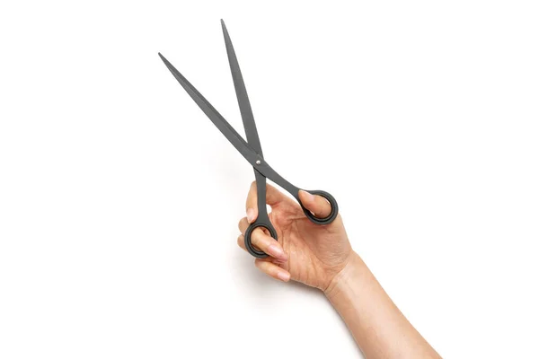 Woman Hand Hold Scissors Paper Isolated White — Stock Photo, Image
