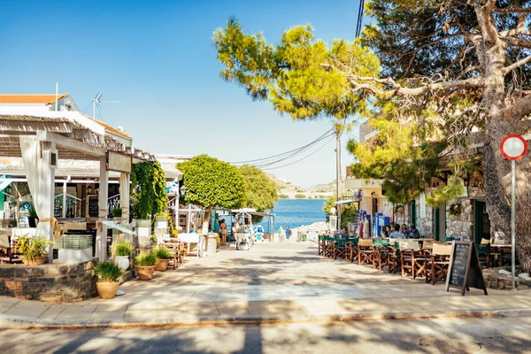 Straat in Plaka village, Kreta, Griekenland. Stockfoto