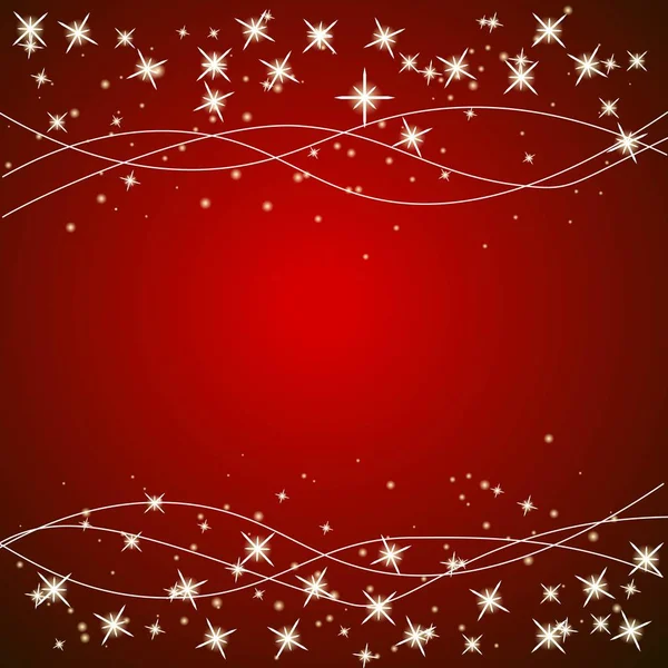 Fondo abstracto rojo con partículas blancas, como nieve y línea blanca elegante y asteriscos para su uso en Navidad o Año Nuevo pancartas volantes tarjetas de felicitación. Imagen vectorial — Vector de stock