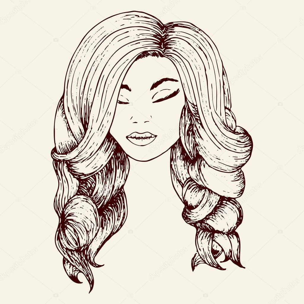 Girl With Beautiful Hair Wavy Hair A Hand Drawn Sketch
