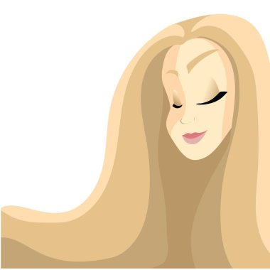 güzel kız beyaz arka plan yalıtım, kitapçıklar broşürler kullanımda, güzellik salonları Kuaförler stilistler için reklam için uygun saç konusunda bir karikatür tarzı çizilmiş