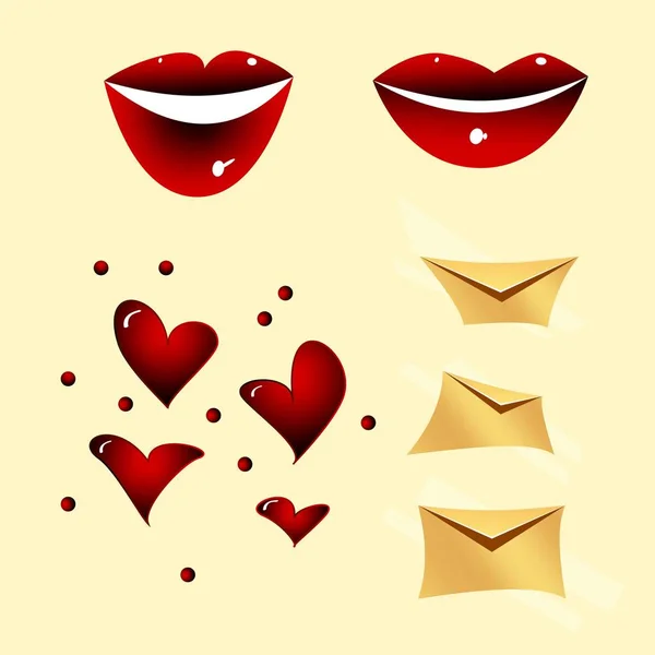 Oformneniya para el Día de San Valentín rojo labios femeninos envolturas corazón granate nvrisovannyh estilo caricaturas banderas para postales de diseño — Vector de stock
